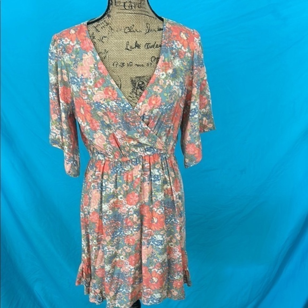 Rewind Floral Mini Dress - Coral and Blue